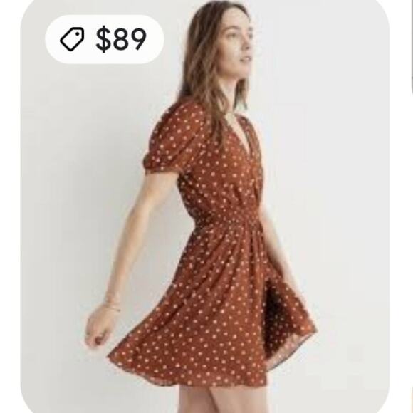 MADEWELL SMOCKED POLKA DOT AMBER WHITE DRESS SIZE XXS (STRETCH WAIST) - Picture 1 of 8